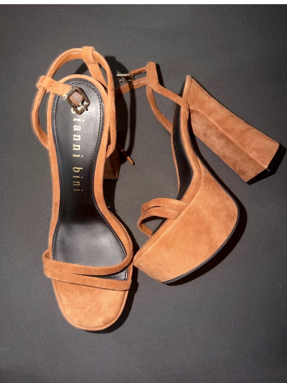 Gianni Bini Camel/Tan Suede Platform Sandals with Ankle Strap